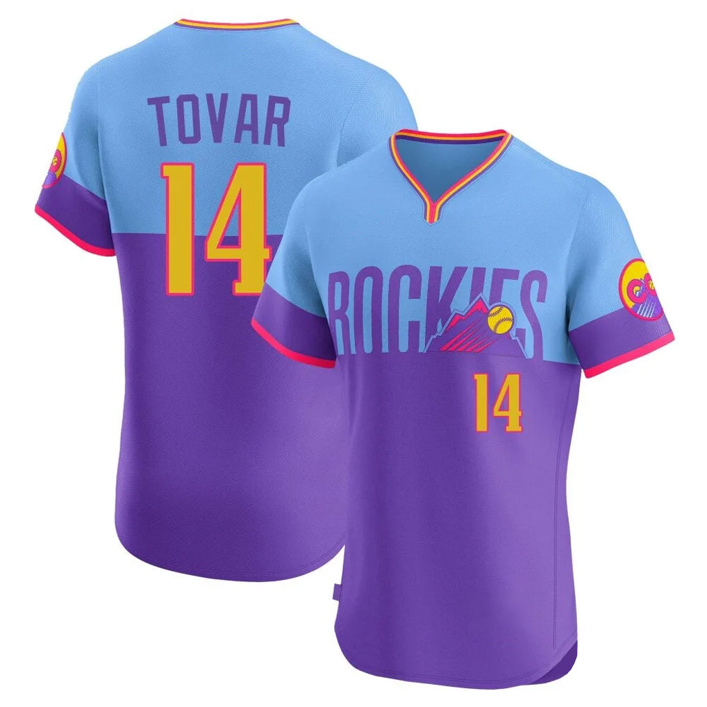 Choea C.Rockies #14 Ezequiel Tovar Player Purple-Light Blue City Connect Limited Elite Home T-shirt Stitched Jerseys