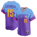 Choea C.Rockies #15 Hunter Goodman Player Purple-Light Blue City Connect Limited Home T-shirt Stitched Jerseys