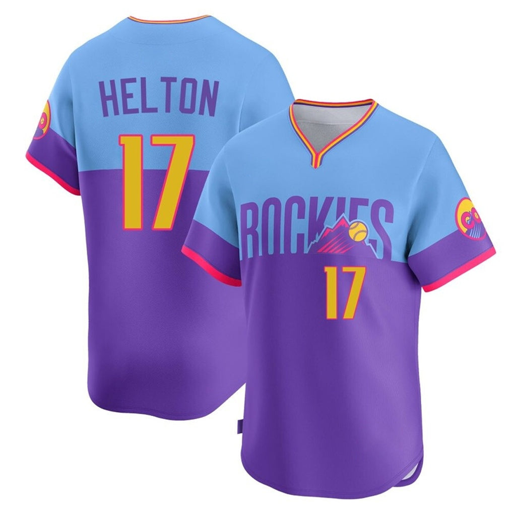 Choea C.Rockies #17 Todd Helton Player Purple-Light Blue City Connect Limited Home T-shirt Stitched Jerseys
