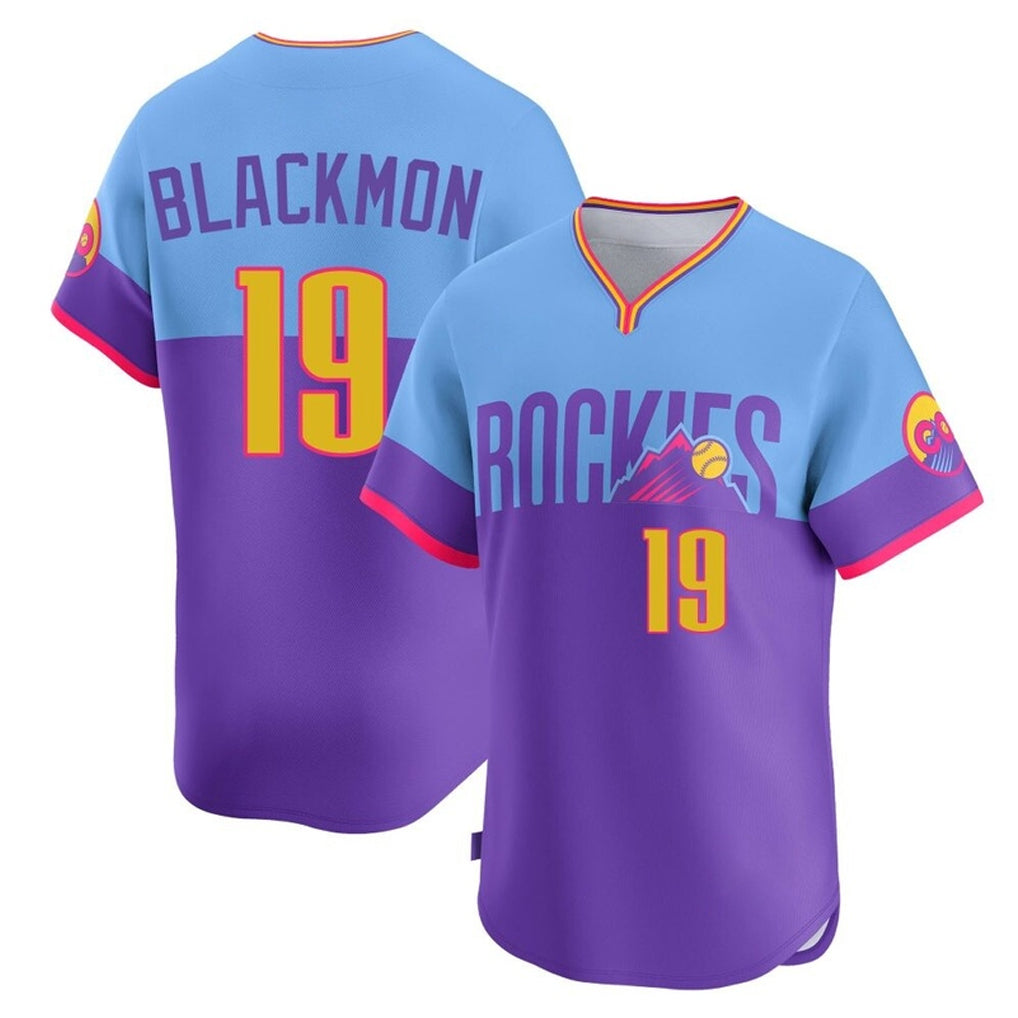 Choea C.Rockies #19 Charlie Blackmon Player Purple-Light Blue City Connect Limited Home T-shirt Stitched Jerseys