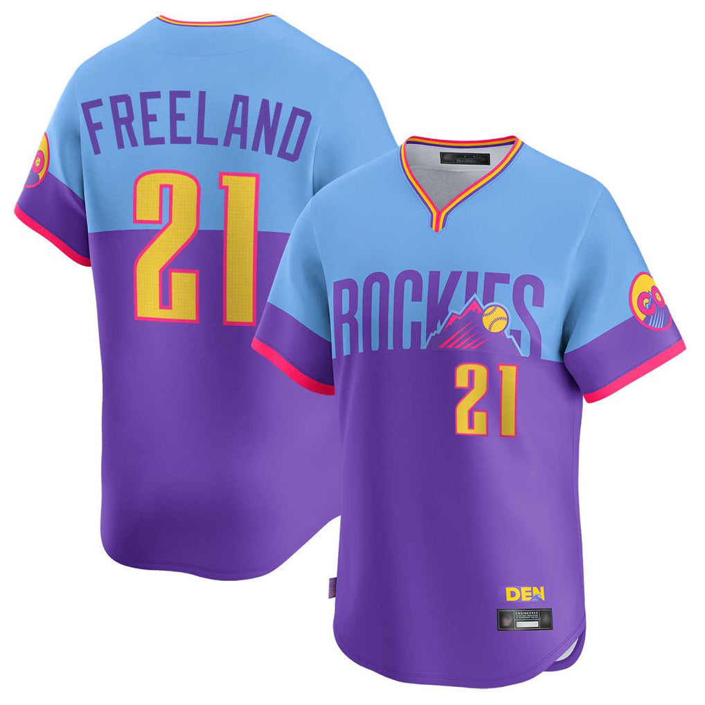 Choea C.Rockies #21 Kyle Freeland Player Purple-Light Blue City Connect Limited Home T-shirt Stitched Jerseys