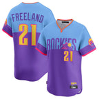 Choea C.Rockies #21 Kyle Freeland Player Purple-Light Blue City Connect Limited Home T-shirt Stitched Jerseys