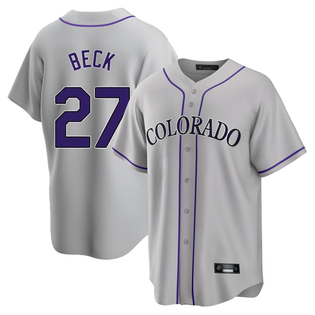 Choea C.Rockies #27 Jordan Beck Player Gray Game Home Stitched Jerseys
