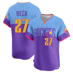 Choea C.Rockies #27 Jordan Beck Player Purple-Light Blue City Connect Limited Home T-shirt Stitched Jerseys