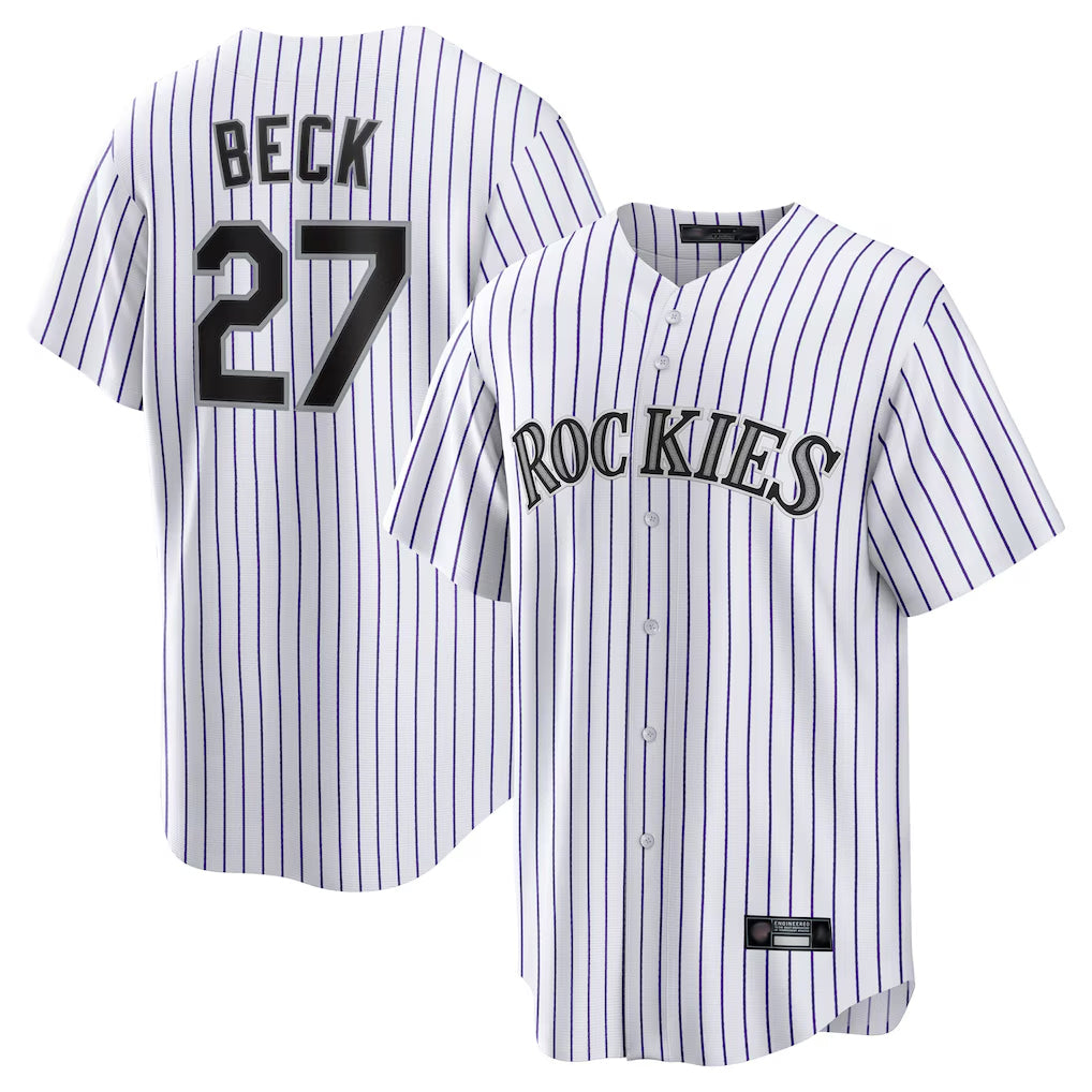 Choea C.Rockies #27 Jordan Beck Player White Game Home Stitched Jerseys
