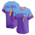 Choea C.Rockies #7 Matt Holliday Player Purple-Light Blue City Connect Limited Home T-shirt Stitched Jerseys