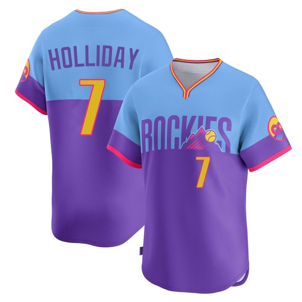 Choea C.Rockies #7 Matt Holliday Player Purple-Light Blue City Connect Limited Home T-shirt Stitched Jerseys