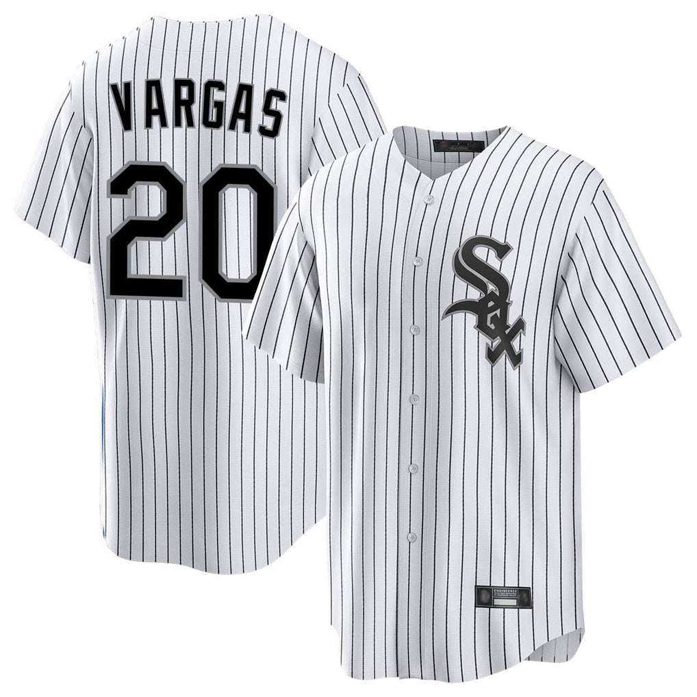 Choea C.White Sox #20 Miguel Vargas Player White Stripe Home Game Stitched Jerseys