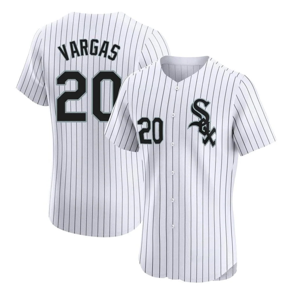 Choea C.White Sox #20 Miguel Vargas Player White Stripe Limited Elite Home Stitched Jerseys