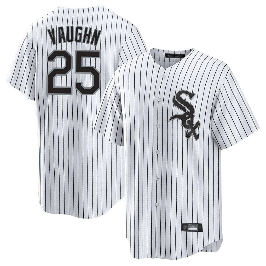 Choea C.White Sox #25 Andrew Vaughn Player White Stripe Home Game Stitched Jerseys