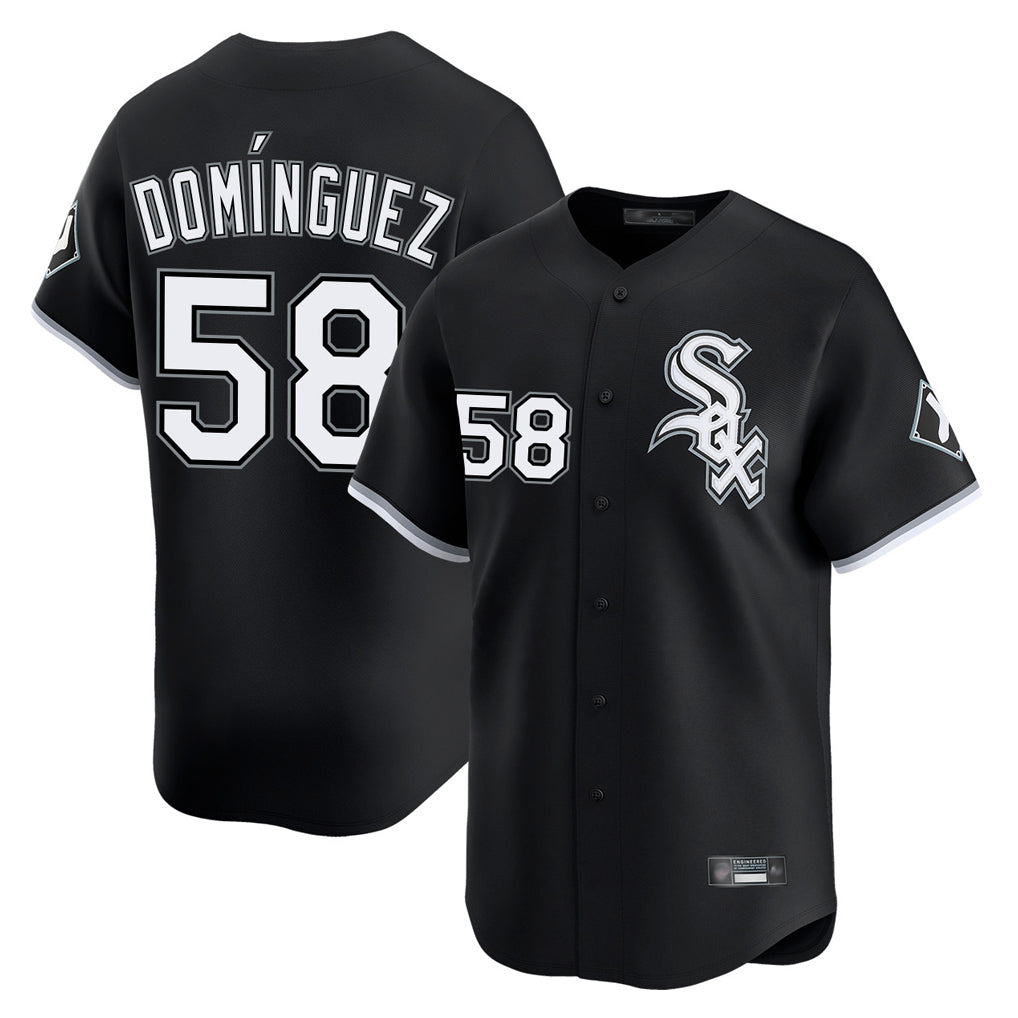 Choea C.White Sox #58 Seranthony Dom¡§anguez Player Black Limited Home Stitched Jerseys