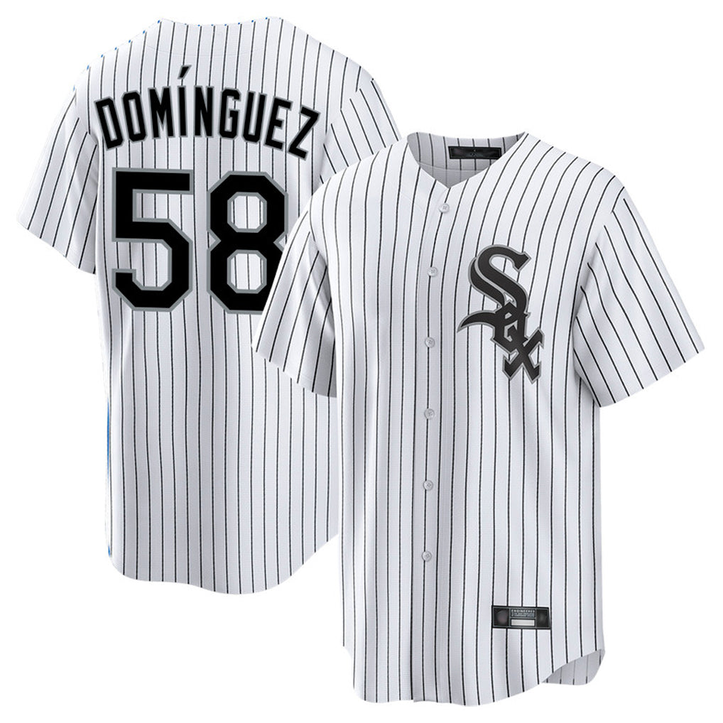Choea C.White Sox #58 Seranthony Dom¡§anguez Player White Stripe Home Game Stitched Jerseys