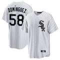Choea C.White Sox #58 Seranthony Dom¡§anguez Player White Stripe Home Game Stitched Jerseys