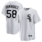 Choea C.White Sox #58 Seranthony Dom¡§anguez Player White Stripe Home Game Stitched Jerseys