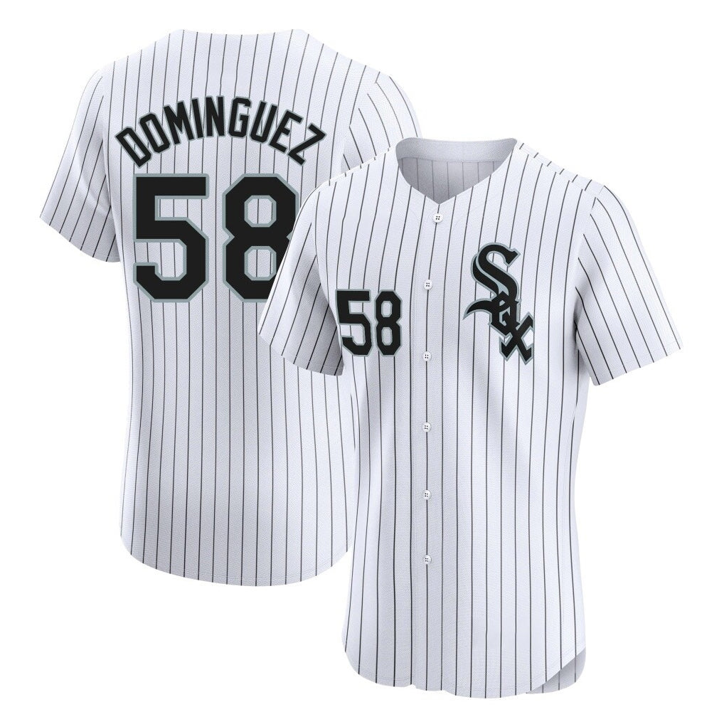 Choea C.White Sox #58 Seranthony Dom¡§anguez Player White Stripe Limited Elite Home Stitched Jerseys