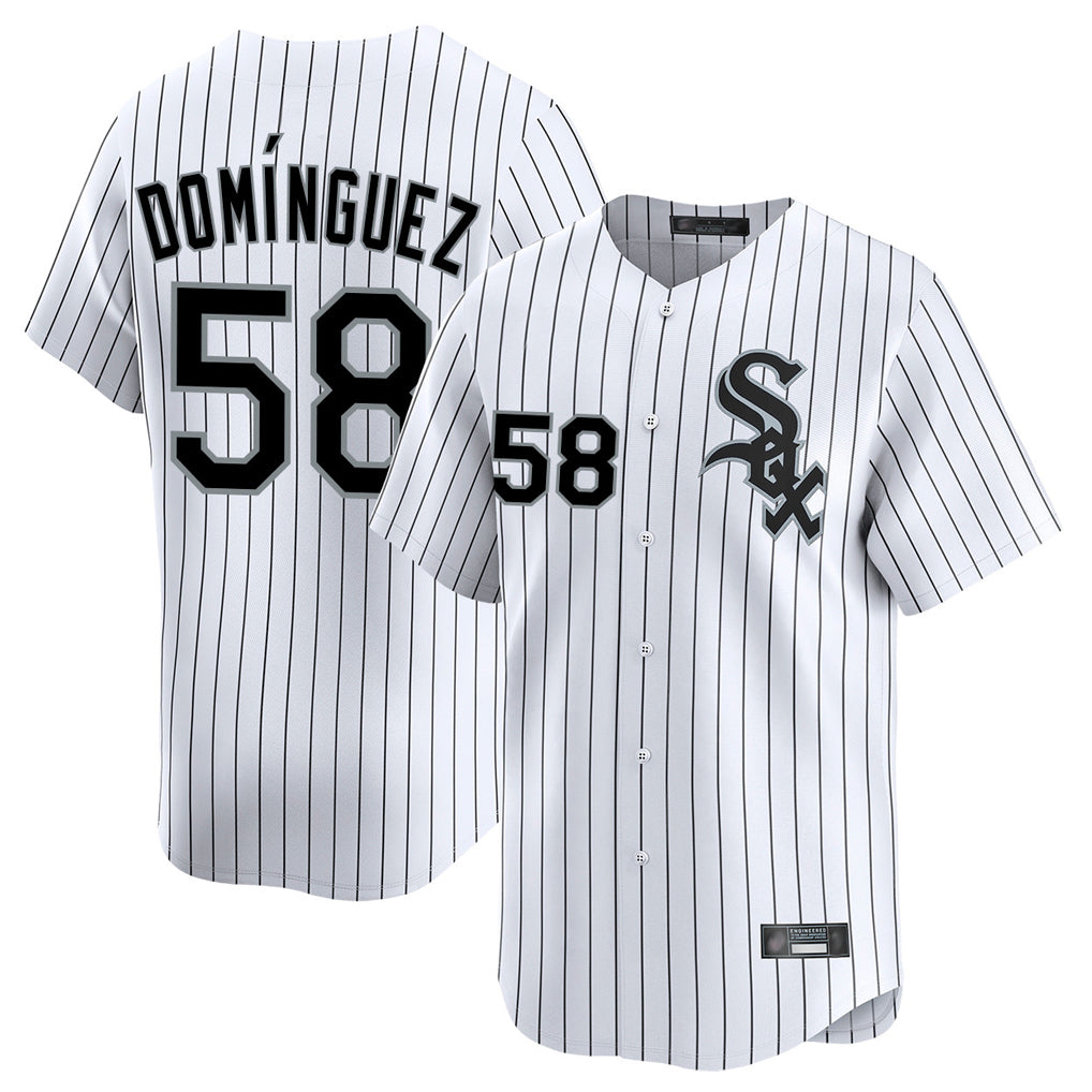 Choea C.White Sox #58 Seranthony Dom¡§anguez Player White Stripe Limited Home Stitched Jerseys