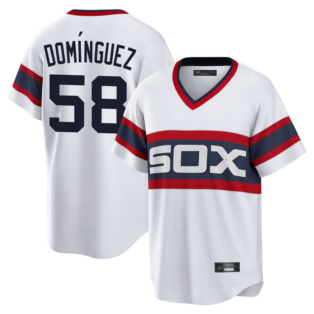 Choea C.White Sox #58 Seranthony Dom¡§anguez Player White T-shirt Home Game Stitched Jerseys