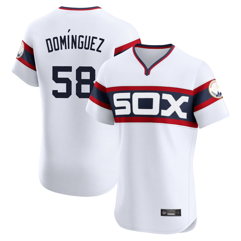 Choea C.White Sox #58 Seranthony Dom¡§anguez Player White T-shirt Limited Elite Home Stitched Jerseys
