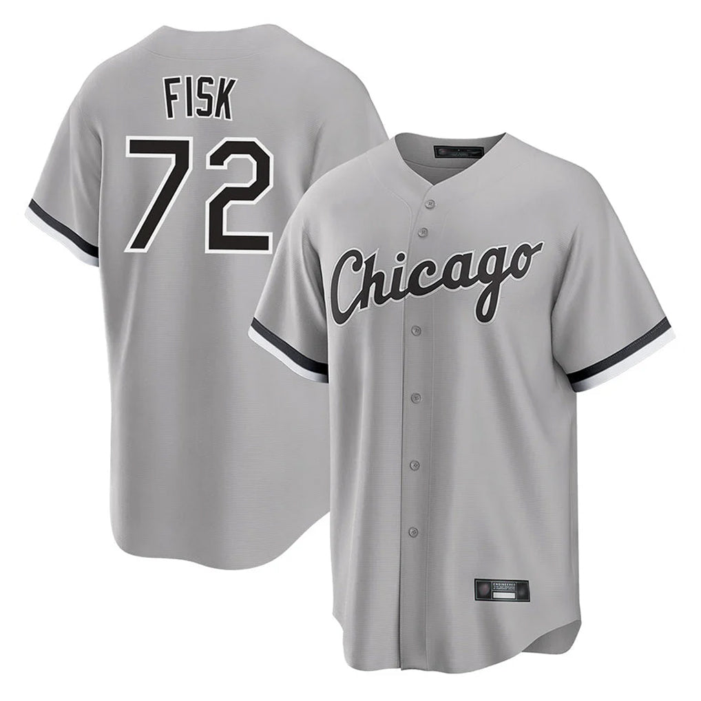 Choea C.White Sox #72 Carlton Fisk Player Gray Home Game Stitched Jerseys