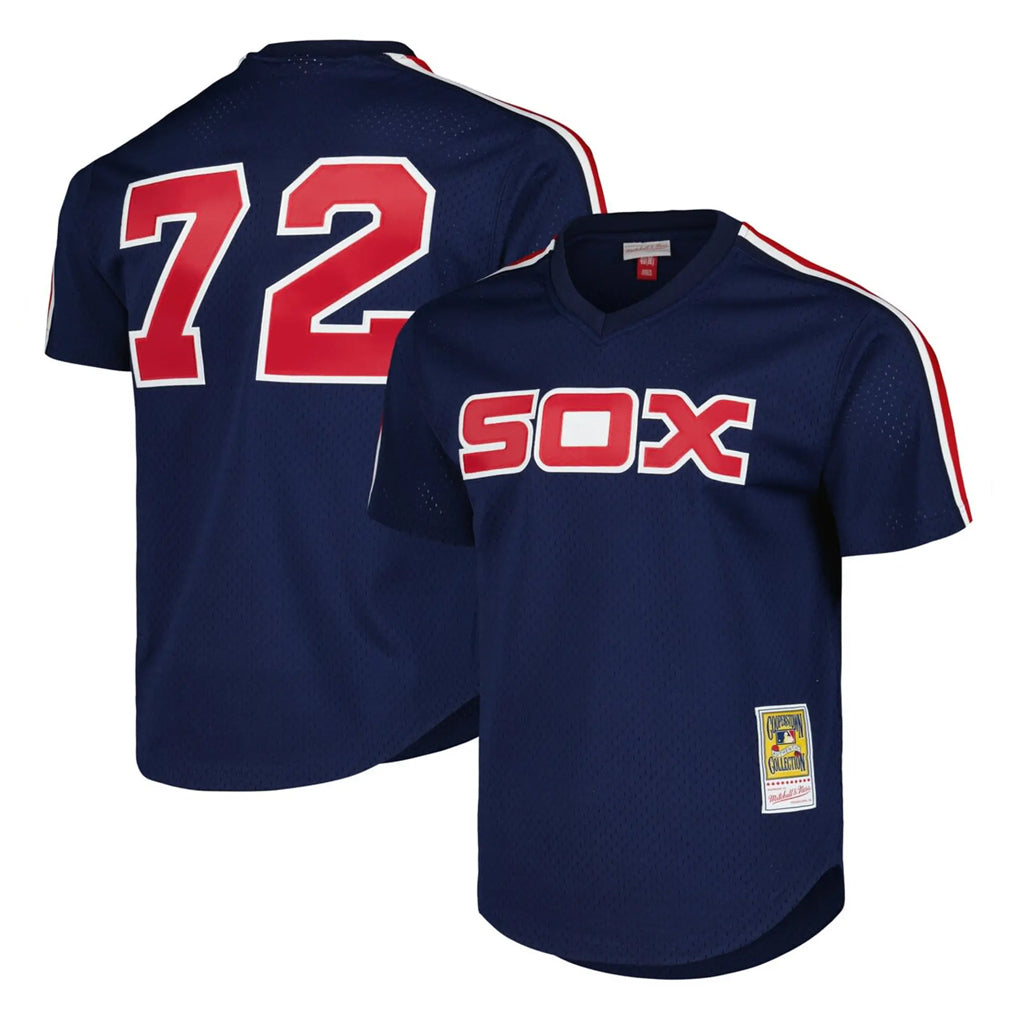 Choea C.White Sox #72 Carlton Fisk Player Navy Mitchell & Ness Cooperstown Collection Mesh Game Stitched Jerseys