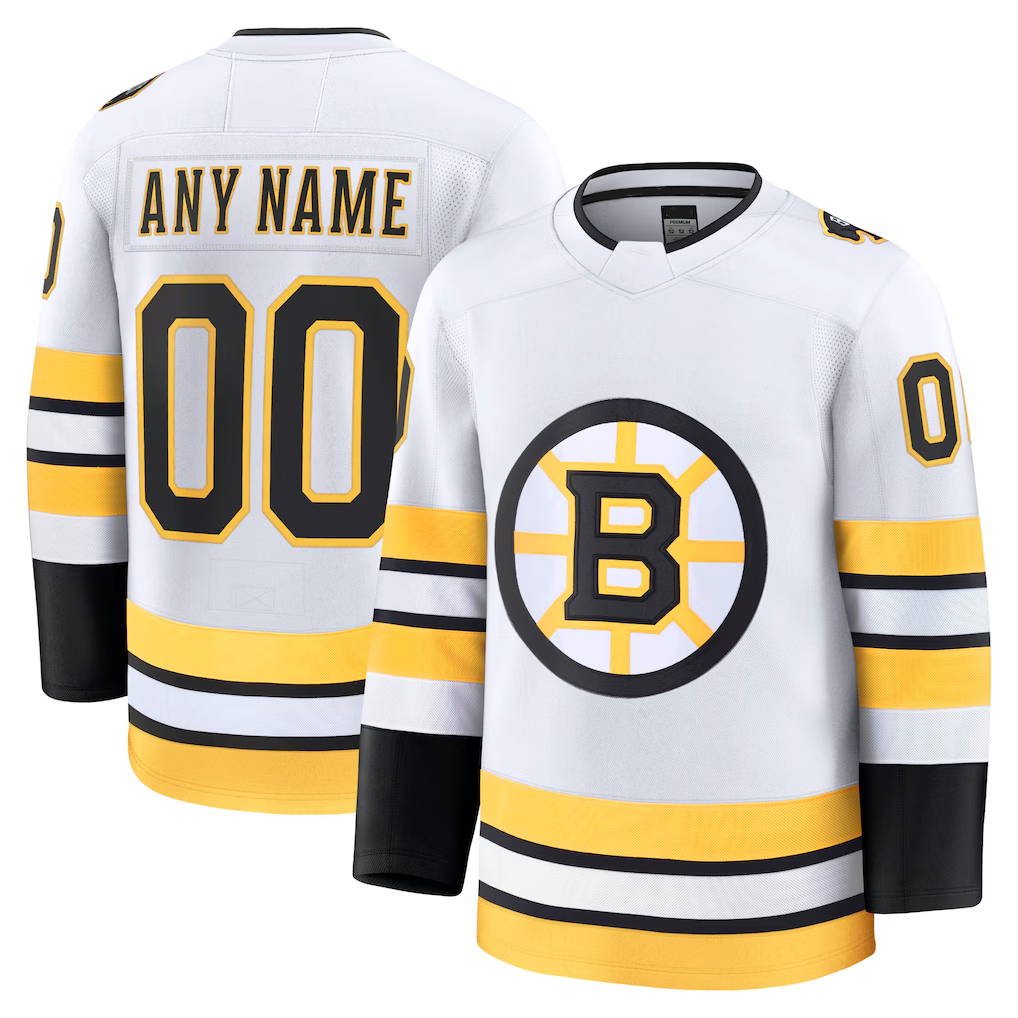 Choea Custom B.Bruins White Away Premium Stitched Jerseys