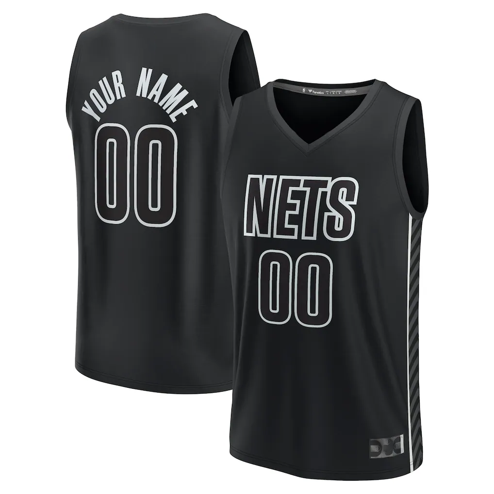 Choea Custom B.Nets Fanatics Black Fast Break Stitched Jerseys- Statement Edition
