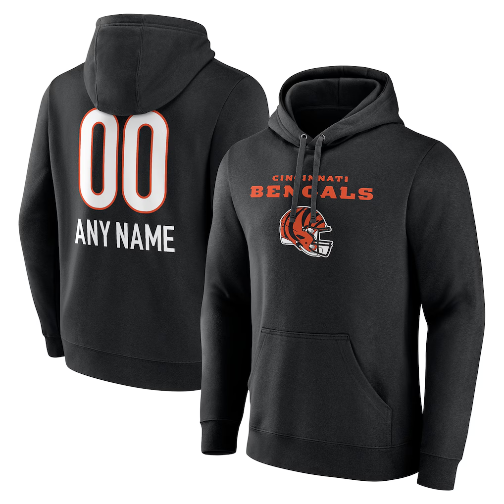 Choea Custom C.Bengals Black Personalized Name & Number Team Wordmark Pullover Hoodie Stitched Jerseys