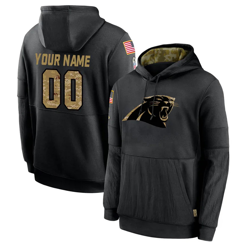 Choea Custom C.Panthers Black Salute to Service Pullover Hoodies Any Name & Numbers Stitched Jerseys