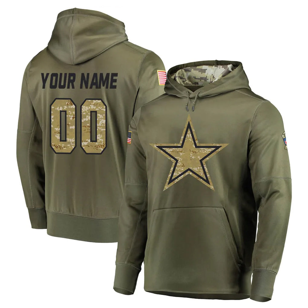 Choea Custom D.Cowboys Olive Salute to Service Pullover Hoodies Home Game Any Name & Numbers Stitched Jerseys