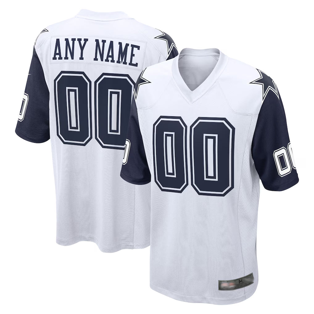 Choea Custom D.Cowboys White-Navy Home Game Any Name & Numbers Stitched Jerseys