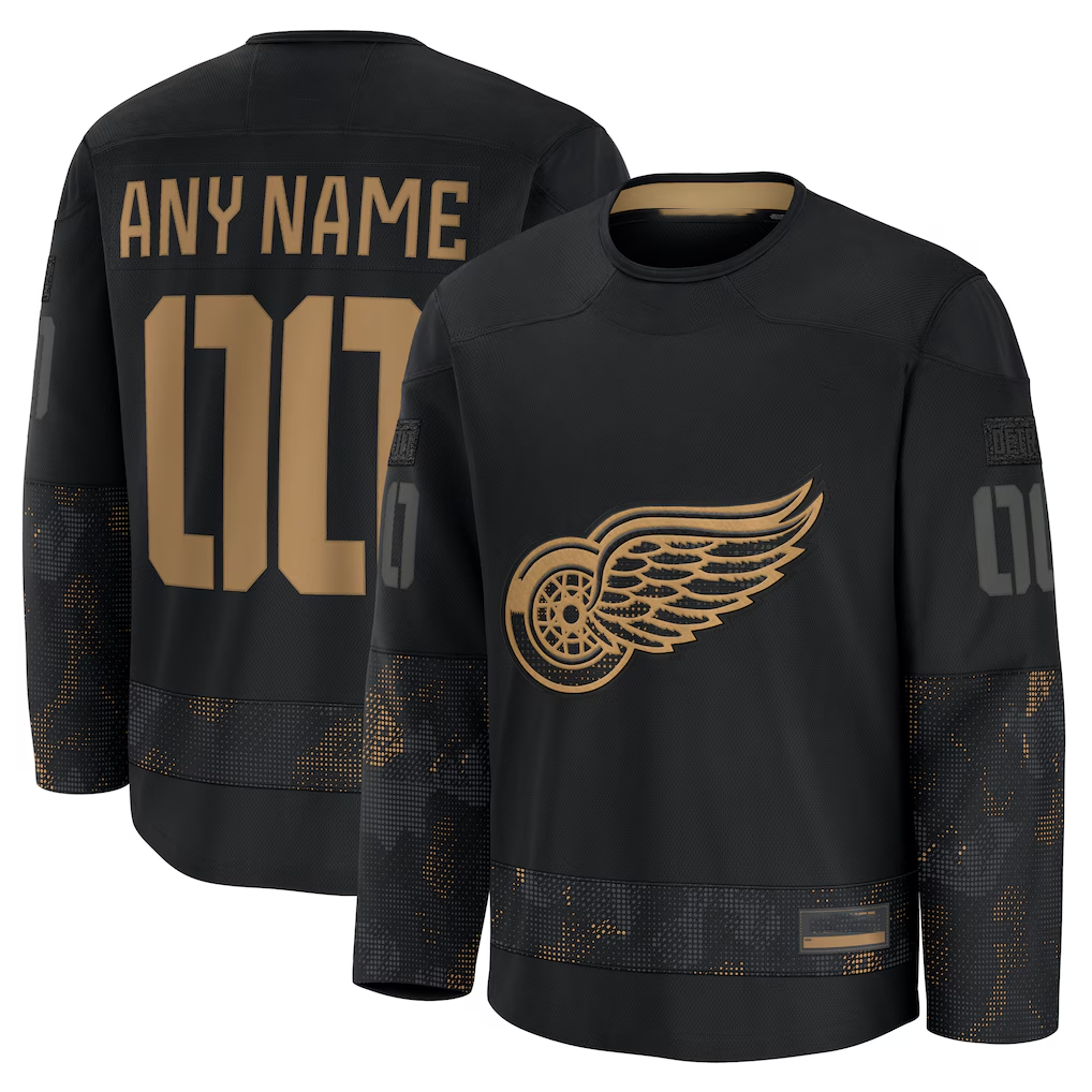Choea Custom D.Red wings Black 2024 Military Appreciation Practice Jerseys