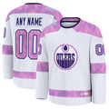 Choea Custom E.Oilers White 2024 Hockey Fights Cancer Practice Jerseys