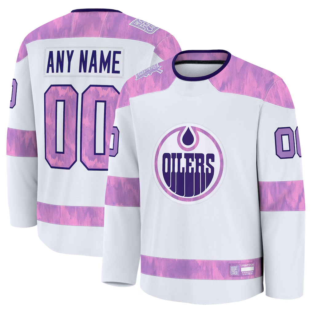 Choea Custom E.Oilers White 2024 Hockey Fights Cancer Practice Jerseys
