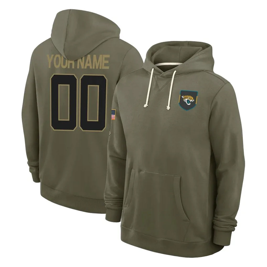 Choea Custom J.Jaguars Olive Salute to Service Pullover Hoodies Limited Any Name & Numbers Stitched Jerseys