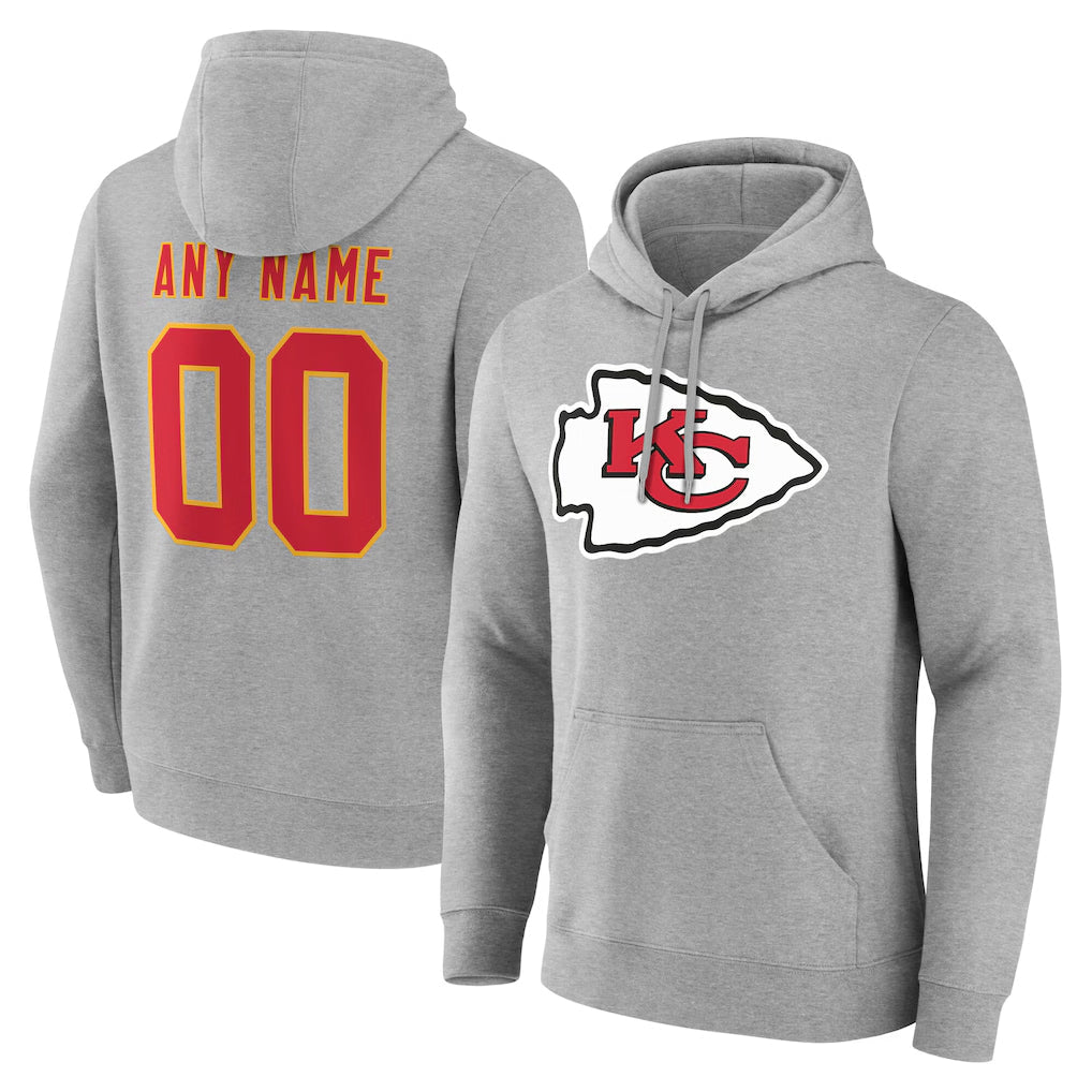 Choea Custom KC.Chiefs Gray Pullover Hoodies Limited Any Name & Numbers Stitched Jerseys
