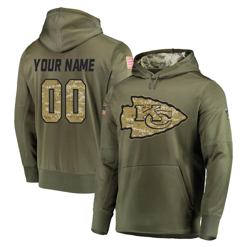 Choea Custom KC.Chiefs Olive Salute to Service Pullover Hoodies Home Game Any Name & Numbers Stitched Jerseys