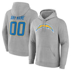 Choea Custom LA.Chargers Gray LOGO Pullover Hoodies Home Game Any Name & Numbers Stitched Jerseys