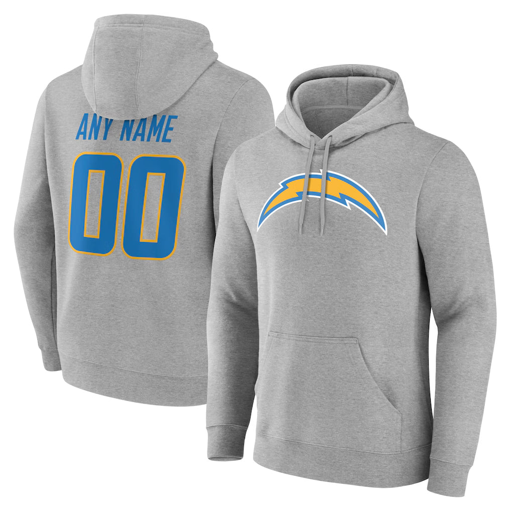 Choea Custom LA.Chargers Gray LOGO Pullover Hoodies Home Game Any Name & Numbers Stitched Jerseys