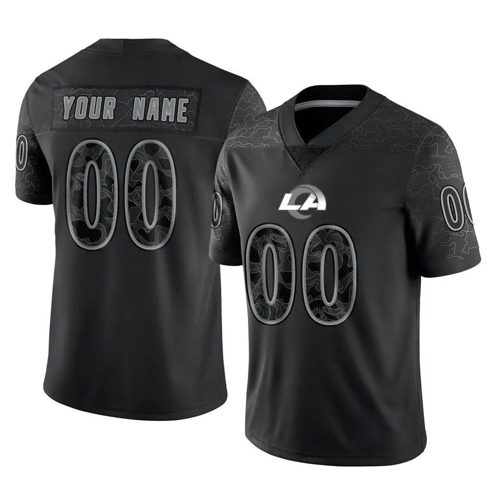 Choea Custom LA.Rams Black Limited Reflective Home Game Any Name & Numbers Stitched Jerseys