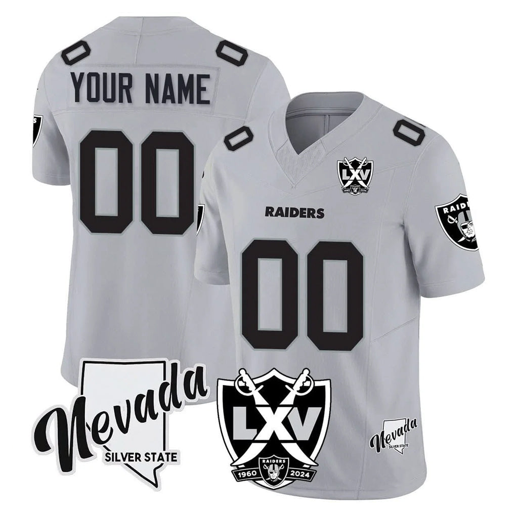 Choea Custom LV.Raiders Gray 65th Anniversary Vapor Limited Home Game Any Name & Numbers Stitched Jerseys