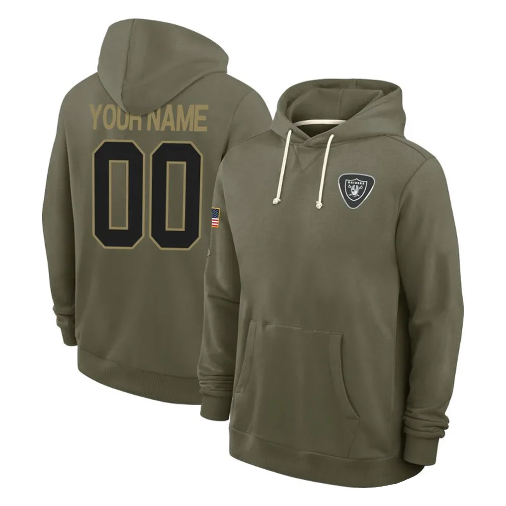 Choea Custom LV.Raiders Olive Salute to Service Pullover Hoodies Limited Any Name & Numbers Stitched Jerseys