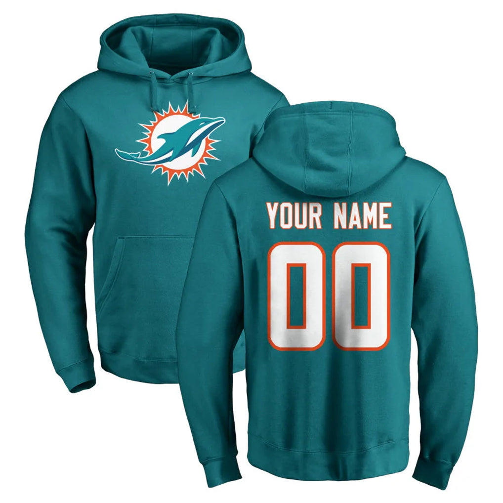 Choea Custom M.Dolphins Aqua LOGO Pullover Hoodies Limited Any Name & Numbers Stitched Jerseys