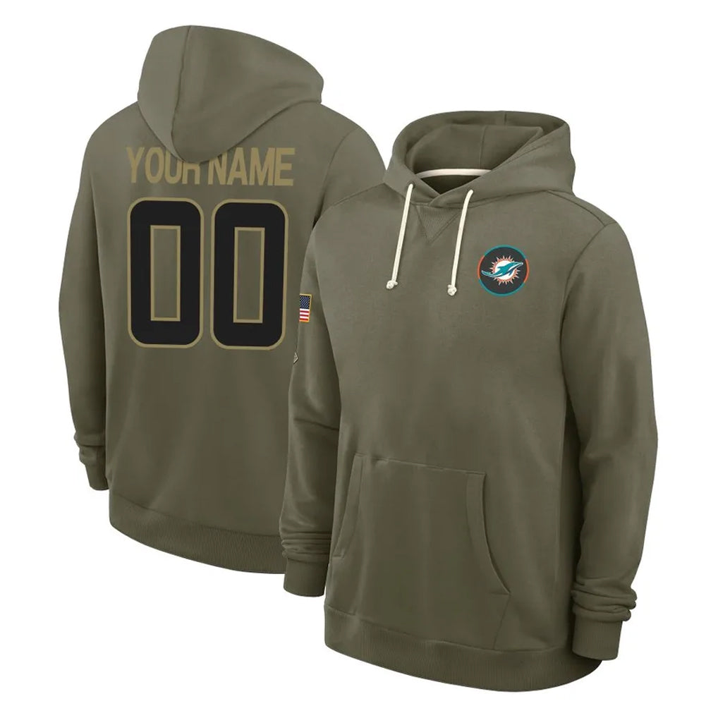 Choea Custom M.Dolphins Olive Salute to Service Pullover Hoodies Limited Any Name & Numbers Stitched Jerseys