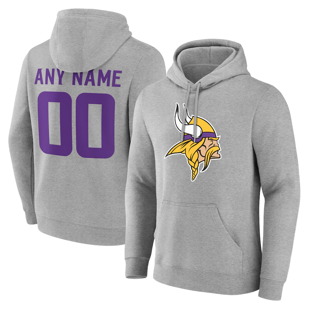 Choea Custom MN.Vikings Gray LOGO Pullover Hoodies Limited Any Name & Numbers Stitched Jerseys