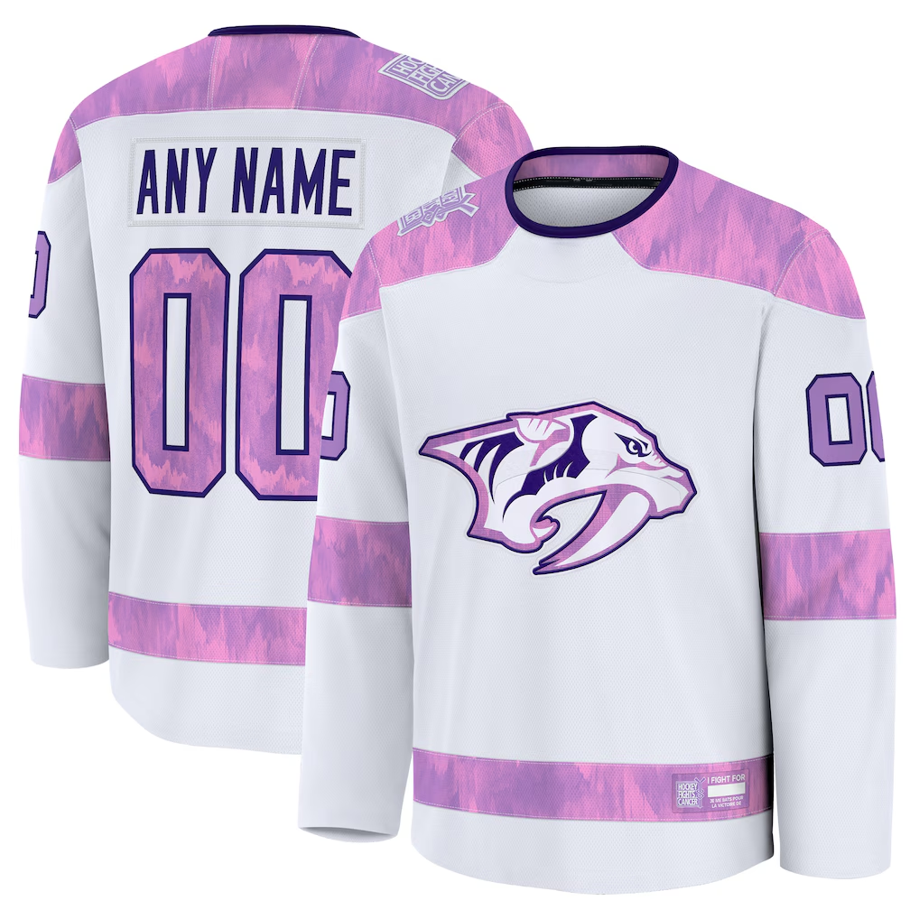 Choea Custom N.Predators White 2024 Hockey Fights Cancer Practice Jerseys
