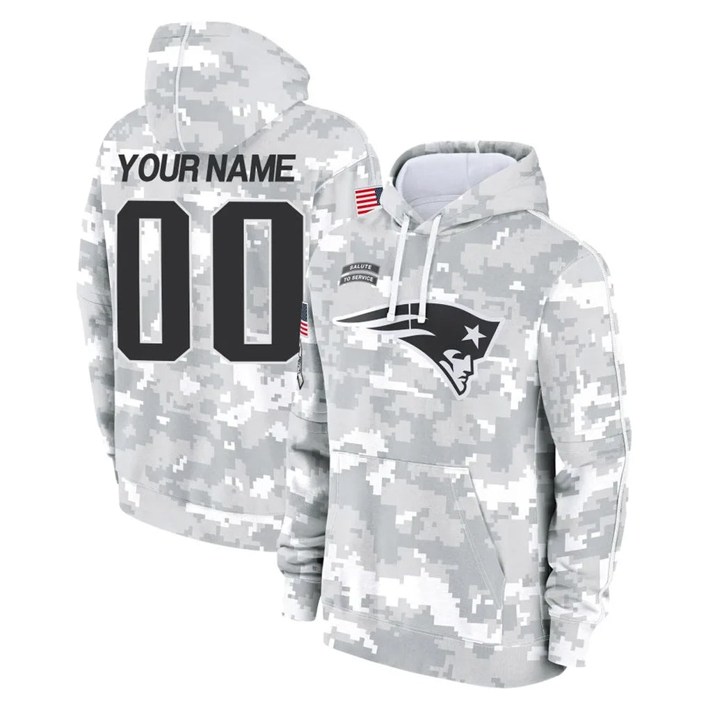 Choea Custom NE.Patriots Arctic Camo Salute to Service Pullover Hoodies Limited Any Name & Numbers Game Stitched Jerseys