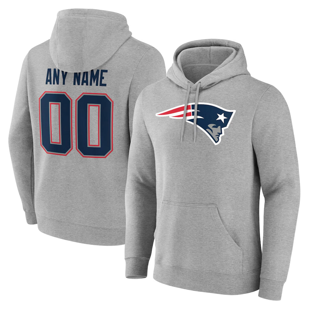 Choea Custom NE.Patriots Gray LOGO Pullover Hoodies Home Game Any Name & Numbers Stitched Jerseys