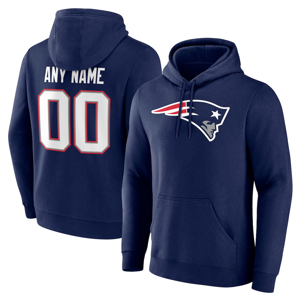 Choea Custom NE.Patriots Navy LOGO Pullover Hoodies Home Game Any Name & Numbers Stitched Jerseys