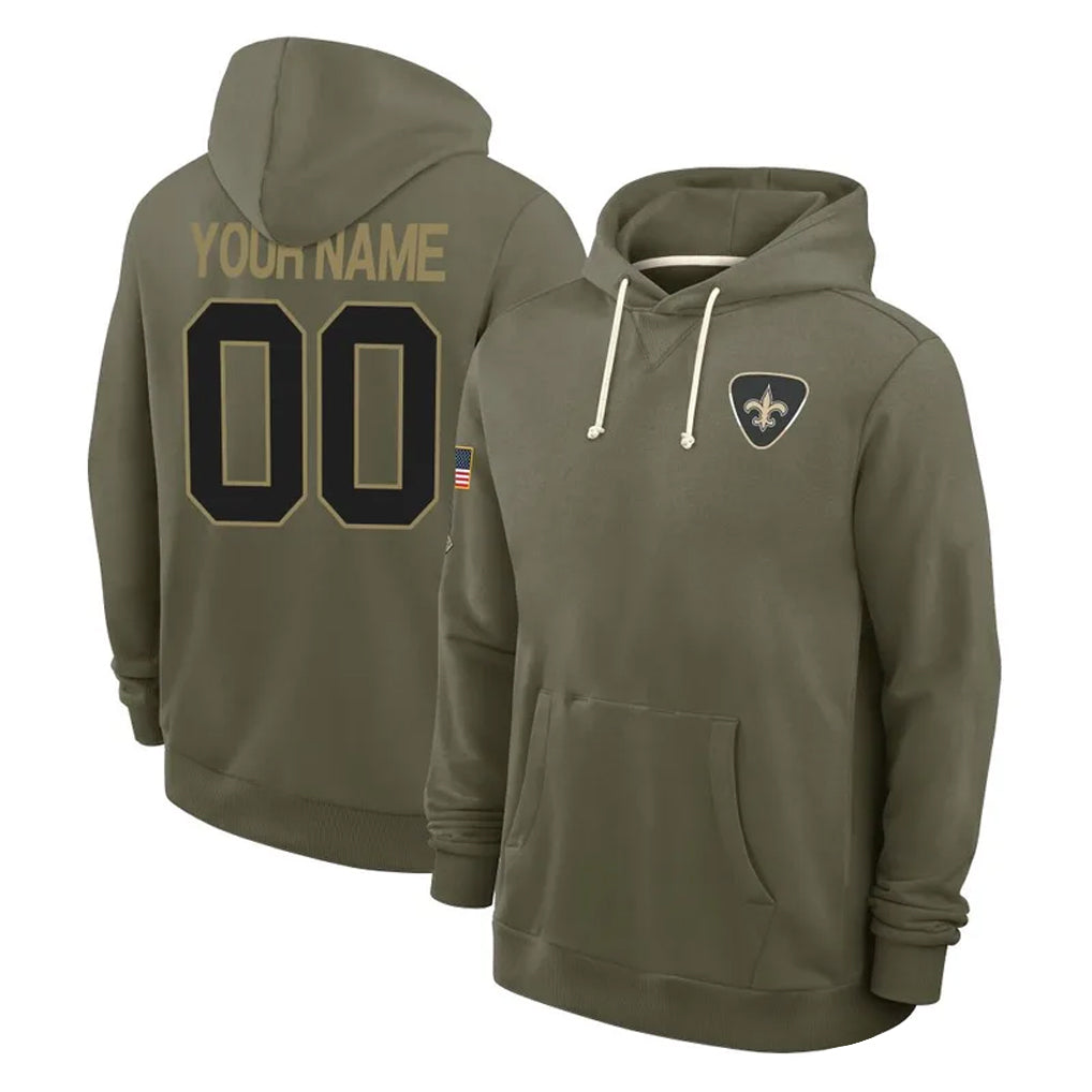 Choea Custom NO.Saints Olive Salute to Service Pullover Hoodies Limited Any Name & Numbers Stitched Jerseys