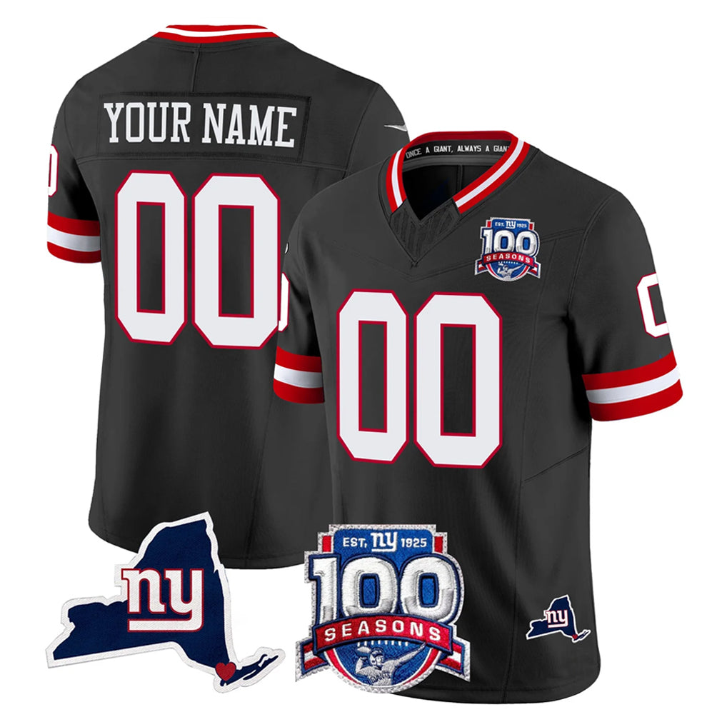 Choea Custom NY.Giants Black 100th Season & State Patch Vapor Limited Home Game Any Name & Numbers Stitched Jerseys